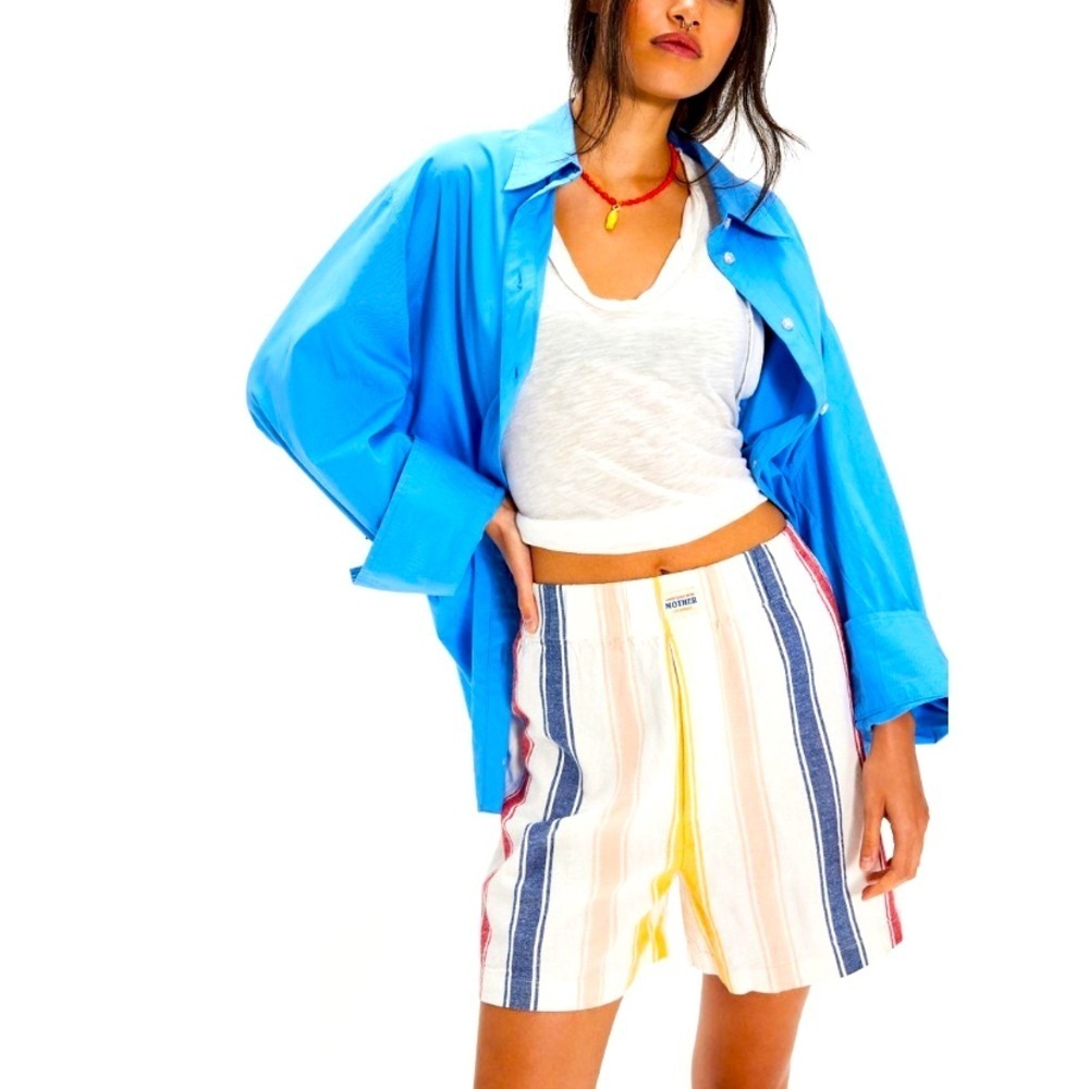 Mother nwt stripe free baller shorts boxer summer knee casual $255 designer